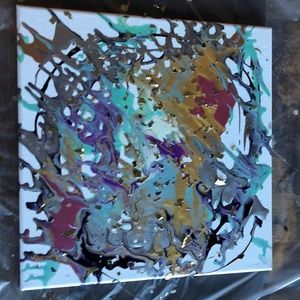 Beautiful abstract painting with gold flakes